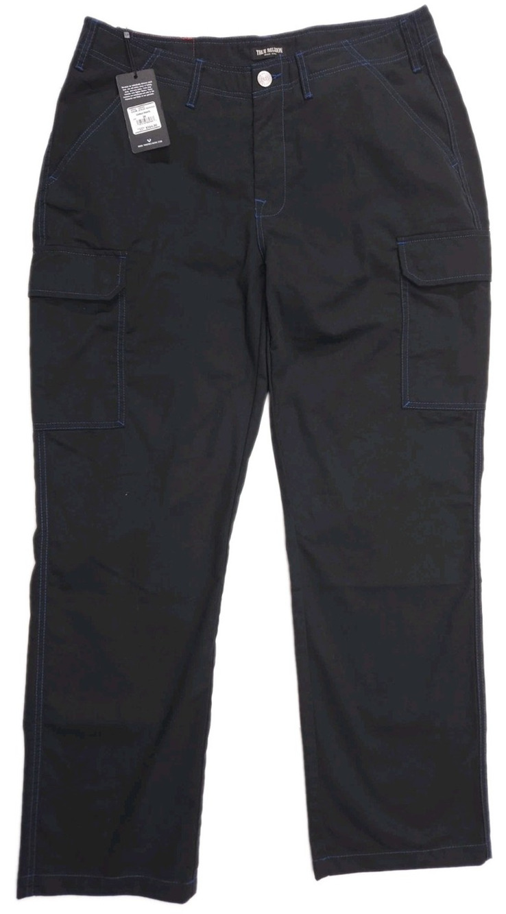 True Religion Cargo Pants Men's 36x32 Black w Blue Stitching MSRP $164